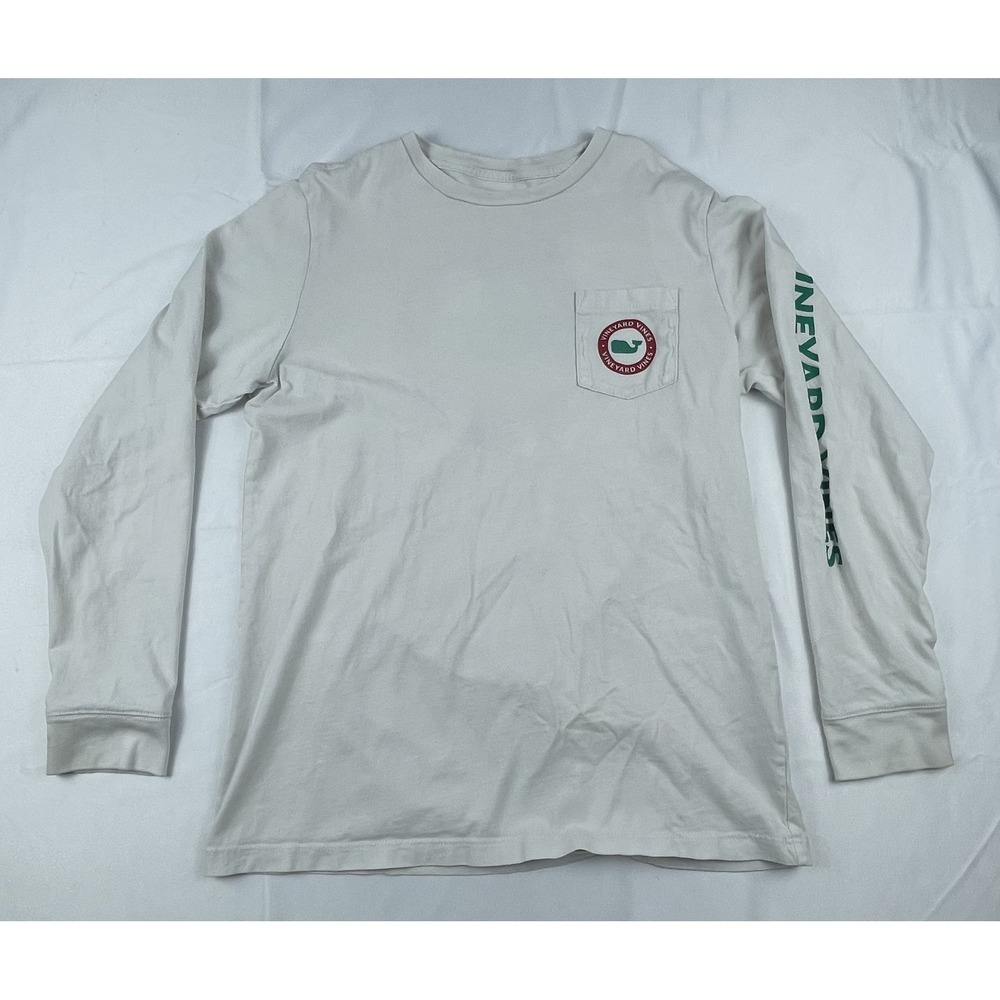 VINEYARDS VINE BOYS LONG SLEEVE T SHIRT WHITE CREW NECK POCKET LOGO SLEEVE CASUA